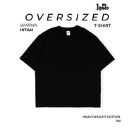HITAM Oversized Plain T-Shirt 16S Black Women Men Tshirt Jumbo Distro Rib Heavyweight T-Shirt