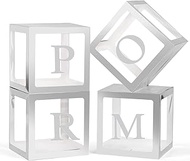 4 Pcs Prom Boxes with Letters 11.8 x 11.8 x 11.8 Inch Clear Prom Balloon Boxes Sliver for Prom Decor