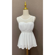 NJ - Bunny Women's Pleated Blouse Top with White Elastic Waist and Lining