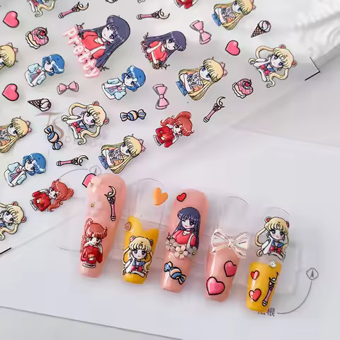 5D New Sailor Moon Nail Stickers Sailor Moon Mars Mercury Venus Nail Accessories Magic Wand Hearts C