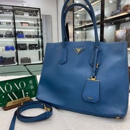 (荃灣實體店🌈) Prada Double bag 中號 藍色 風琴包單肩包  殺手包 手提包 斜挎包💙