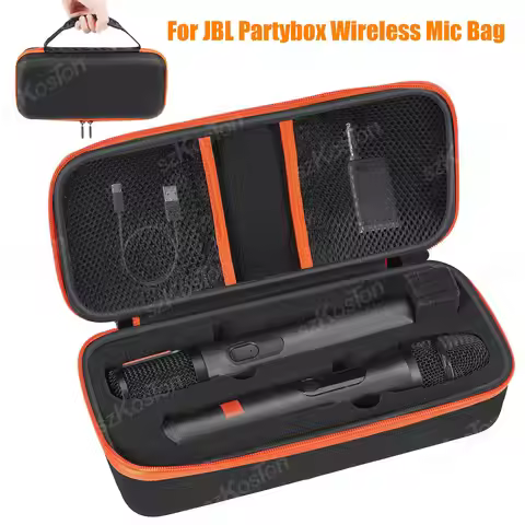 Travel Storage Bag Wireless Microphone Case Compatible with JBL 2 Mic Adjustable DIY Foam for Partyb