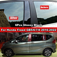 6Pcs Car Window Door Column B C BC Pillar Post Cover Trim For Honda Freed GB5 GB6 GB7 GB8 2016-2022 Glossy Black Carbon Fiber Mirror Effect PC Material Sticker Styling Accessories