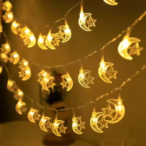 Star Moon Light String, 3M 20 LED Ramadan Decorative Star and Moon String Battery Powered for Weddin