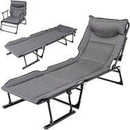 FANTASK 3-in-1 Camping Bed, Sun Lounger Foldable with Adjustable Backrest & Headrest, Garden Lounger