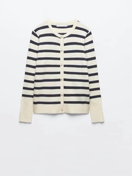 ZARAˉ 23 Autumn And Winter New Pearl Row Buckle Striped Knitted Cardigan Basic Coat Female 0506 109 