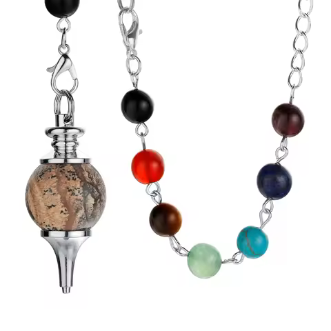 Healing Chakra Crystal Ball Pendulum Picture Jasper Pointed Pendant Witchcraft Energy Balancing Acce