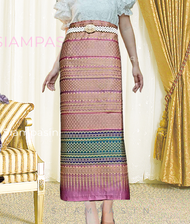 PTT ผ้าไหมกาฬสินธิ์ุ ลายน้ำไหล ผ้าถุงอัดกาว ผ้าฝ้ายแกมไหม ใส่ได้เอว 24-40 นิ้ว ผ้าทอทั้งผืน ผ้าฝ้ายก