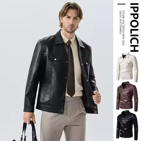 Spring Men's PU Leather Jacket Fashion Male Pilot Leather Jacket High-End Business Jacket Faux Leath