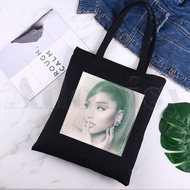 {Yuyu Bag} Ariana Grande 90S Harajuku Hip Hop Reusable Shopping Bag Women Canvas Tote Bags Printing Eco Shopper Shoulder Black