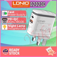 LDNIO Charger A2423C Fast Charger Adapter PD + QC3.0 Type-C Fast Charging Charger 22.5W Power LED La