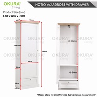 [CLEARANCE] OKURA Single Wardrobe With Drawer Storage Cabinet Bedroom Clothes Almari Baju 1 Laci 衣柜衣