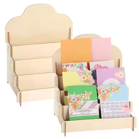 1Pcs Greeting Card Display Stands 4-Tier Wooden Sticker Display Racks Card Organizers Blank Retail D