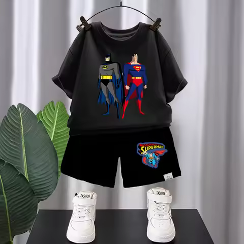 Superman Girl Boy Summer T Shirt Set Kid Clothes 2pcs Clark Kent Kid Tops +Shorts Set Baby Tee Sport