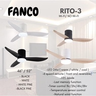 (MEGA installation promo) Fanco rito-3 DC smart ceiling fan 3 blades 6 speeds 4 colours hugger fan 24w tri tone led