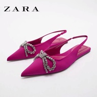 ZARA autumn new fashion women's shoes chain pointed rose red bright bow decoration flat bottom Muller shoes