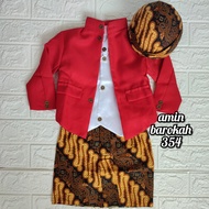 COD...!!!! Setelan Baju Beskap Hewes Anak + Bawahan Batik Coklat + Blangkon Solo / Baju Adat Jawa - 