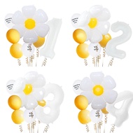 7pcs Daisy Flower Balloon Kit With White Number Balloon Birthday Baby Shower Party Decoration Set