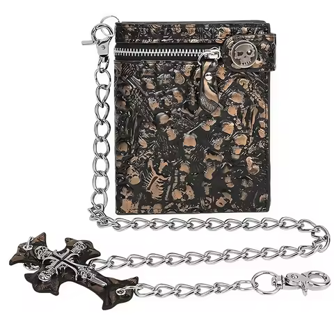 Gothic Punk Wallet, Death God Skull Bag, Motorcycle Chain, Men's Wallet, Men's Wallet, Anti-Theft, C