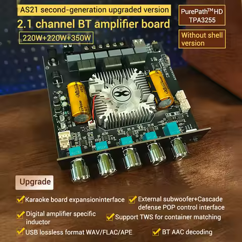 16-38V ZK-AS21 2G Channel TPA3255 Power Audio Stereo Subwoofer Amplifier Board 220WX2+350W Bass AMP