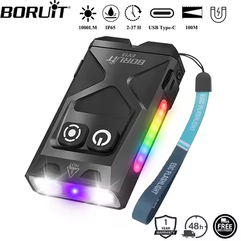 BORUiT EV15 UV LED EDC Flashlight 1000LM Type-C Rechargeable Work Light Torch with Magnet Clip Water