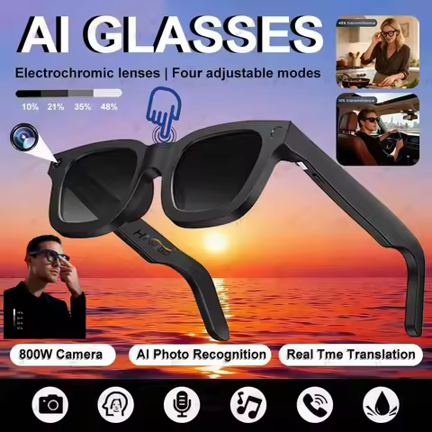 New Smart Glasses HD 8K Electrochromic Lens Bluetooth Call Music AI Voice Translate Video Recording 