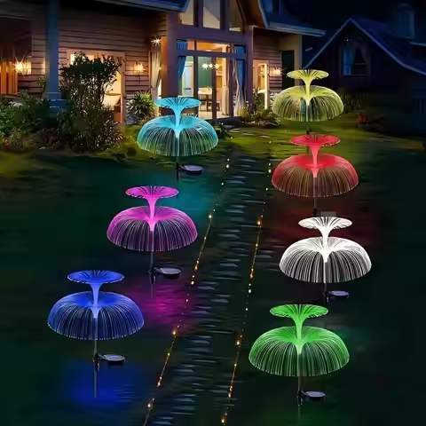 Fairy Garden Double Glowing Bloom Solar Fiber Optic Stake Lights Waterproof Outdoor Lawn Yard Patio 