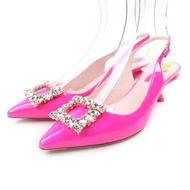 【5積分】全新★ROGER VIVIER Virgule Strass搭扣後繫帶尖頭漆皮高跟鞋 粉紅色 38碼 義大利製造 女款