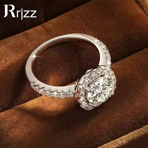 Rrjzz 8mm D Color Halo Round Moissanite Engagement Ring for Women 2CT VVS1 Lab Imitation Diamond Wed