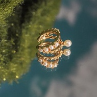 淡水珍珠 鋯石 雙面 金/銀 純銀 耳夾耳環