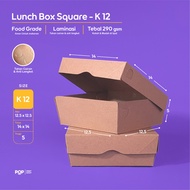 Paper Lunch Box Square 12x12 | K12 | 290gsm Thick Brown Kraft | Anti-Oil & Liquid Lamination