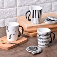 Creative Ceramic Personalized Note Cup Music Sheet Piano Keyboard Coffee Couple with Lid Mark Office