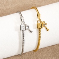 [Heart Lock] Couple's Wire Rope Bracelet with Diamonds PVD18k Titanium Steel Bracelet