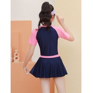 Kids 2-Piece Modest Swimwear Set 2-Way Wear Skirted Swimsuit Baju Renang Budak Perempuan 2 Piece Set