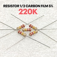 (10 PCS) RESISTOR 1/2W 1/2WATT 220K 220K KILO CF 5% ROHS