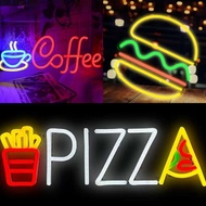 Creative Burger NeonSign Pizza Signage Cafe Decor Hanging LED Acrylic Sign for Restaurant NightLight