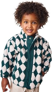 Boys Patterned Fleece Jacket with Zip, Green/White Harlequin, 74-80