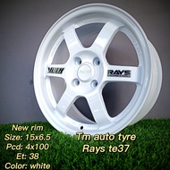 New Rim RAYS TE37 15x6.5 4x100 ET38 White (Viva/ Kelisa /kenali /Axia /Bezza) TM Auto Tyre Service J