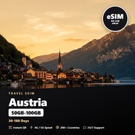 Austria Travel eSIM 50GB-100GB 30-180 Days Prepaid Internet Plan