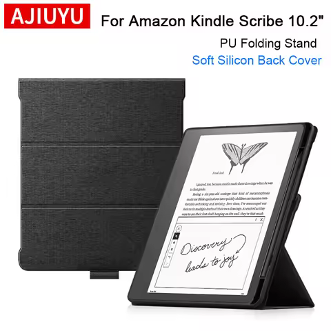 AJIUYU For Kindle Scribe 2022 Case 10.2 inch PU Folding Stand Soft Silicon Back Cover For Kindle Scr