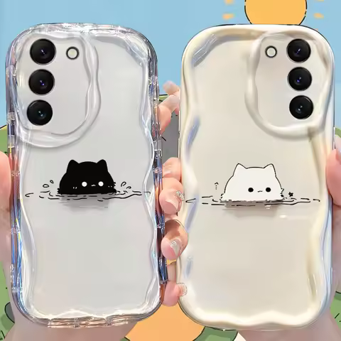 Cute Cat Wave Case for Samsung Galaxy S25 S24 S23 S22 S21 Ultra Plus S20 FE A73 A72 A71 A56 A55 A54 