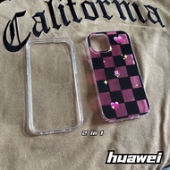 Thick 2 In 1 Case for Huawei Y7A Y6P Y6 Y6S Y7 Y9 Prime 2019 Y9S NOVA 7i 8 9se P20 P30 P40 LITE Thickened Transparent Clear Shockproof CASE Comes with Black Red Checker Pattern