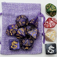 (dice + bag) A Set of 7 dragon Patterns, Role-Playing Game Dice D&D (D6 D20 D10 D12 D4 D8)