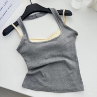 Taiwan Shipping Hot Girl Vest Women Summer Fake Two-Piece Halter Camisole Outer Wear With Chest Pad 