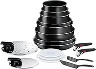Tefal Ingenio Easy On 17-Piece Cookware Set, Non-stick Coating, Cooking Start Indicator, Diffusion Base, Healthy Cooking, Safe Cooking, Made in France L1599702 Black