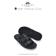 Dép LEMANS quai ngang Caged Style Coded da bò LS08 - Đế cao su có mùi thơm thiết kế quai da 3 lớp tr