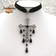 OAKDENEMYWAY Goth Cross Choker, Red Color Punk Outfit Choker Necklace, Retro Style Large Cross Penda