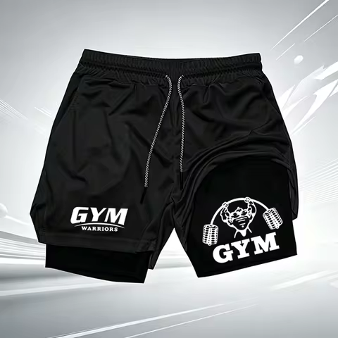 Men's UFC GYM 2-in-1 Compression Shorts Quick Dry Breathable Running Gym Training Shorts with Built-