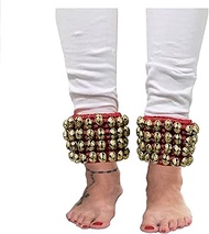 Dancing Ghungroo Kathak bells anklet Red soft pad pair Four line ghungroo (40 + 40 )Classical Dance Accessories Kathak Indian dancers Big dancing brass bells (16 NO.) musical ankles