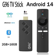 G96 TV Stick Allwinner H313 2GB 16GB 4K HD Android 14.0 BT 5.8 alat kawalan jauh suara Dwi WiFi 4G 5